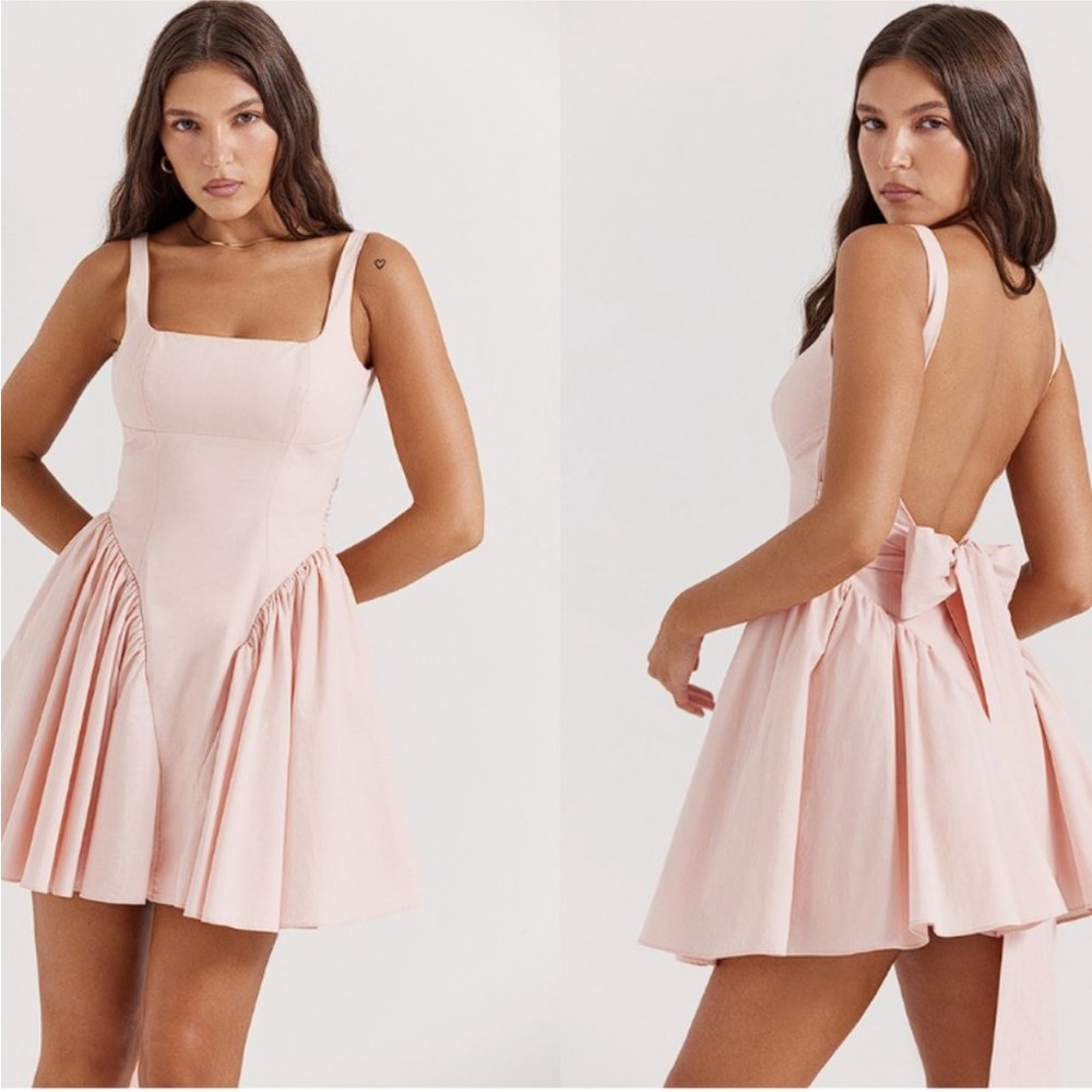 House of CB Florianne Soft Peach Bow Mini Dress NWT